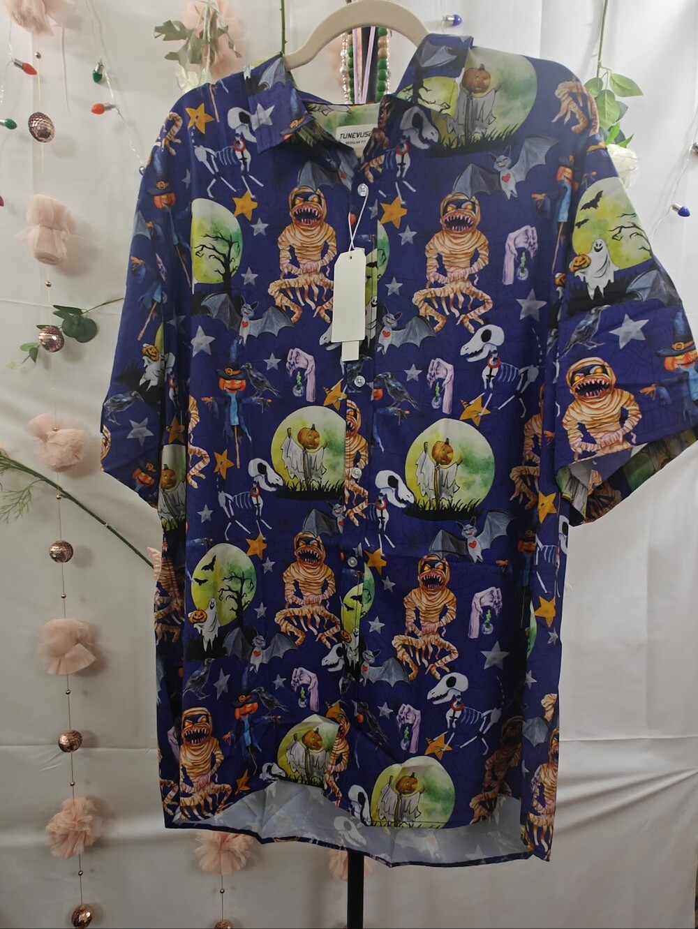 Lavish Men's Halloween Print Short-Sleeve Shirt in Navy